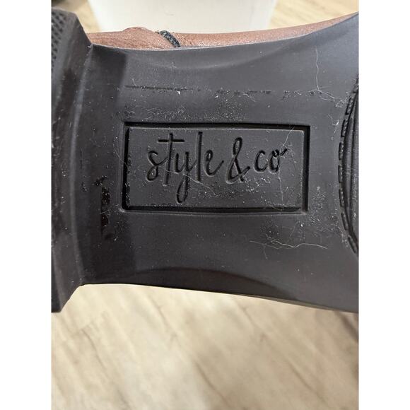 Style & Co Brown Knee High Riding Boots Buckle Strap Faux Leather Classic 6.5 M - Picture 13 of 13